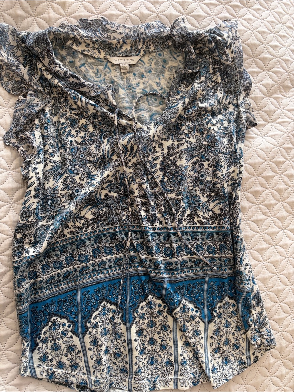 Lucky Brand Blue and White Paisley Floral Blouse